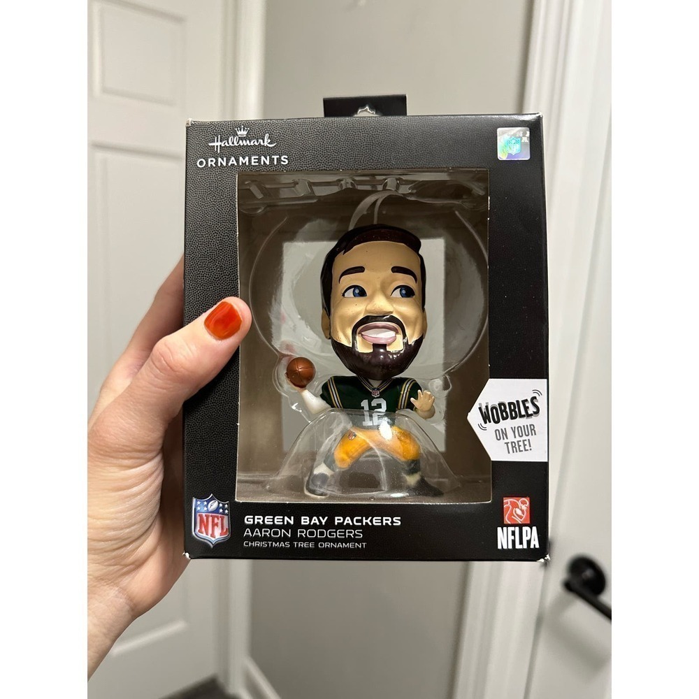 🔴Hallmark Green‎ Bay Packers Aaron Rodgers Bouncing Buddy Ornament